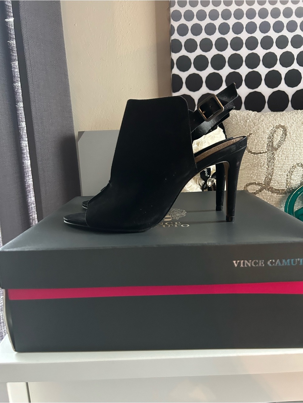 Vince Camuto Black Open-Toe Slingback Stiletto Heels